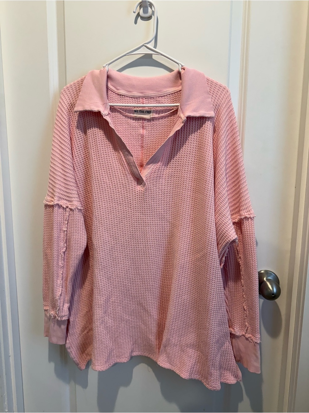 We The Free Light Pink Waffle Knit Polo Pullover